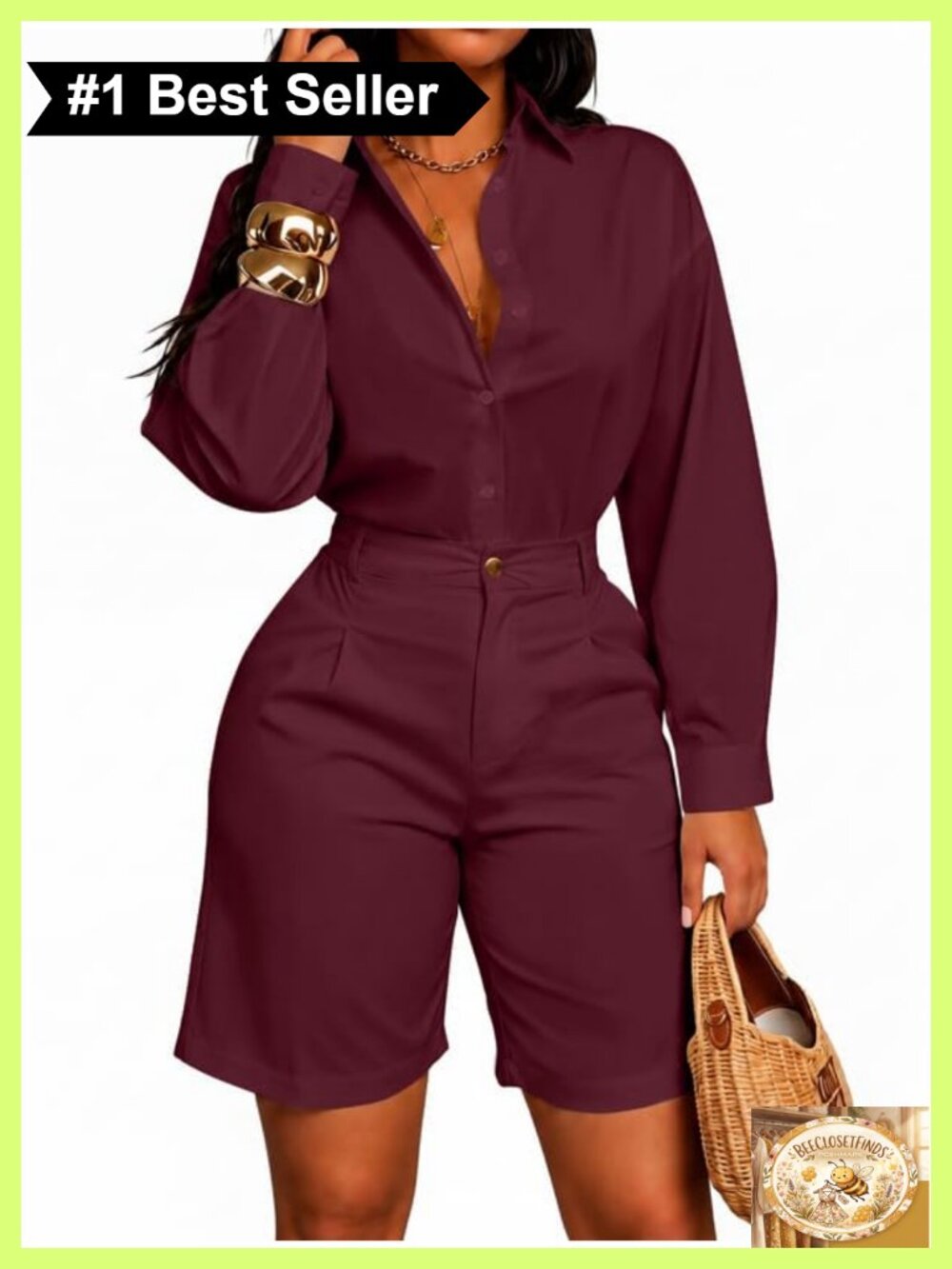 Women's 2 Piece Short Set Button Front Shirt & Pocket Shorts Polyester
